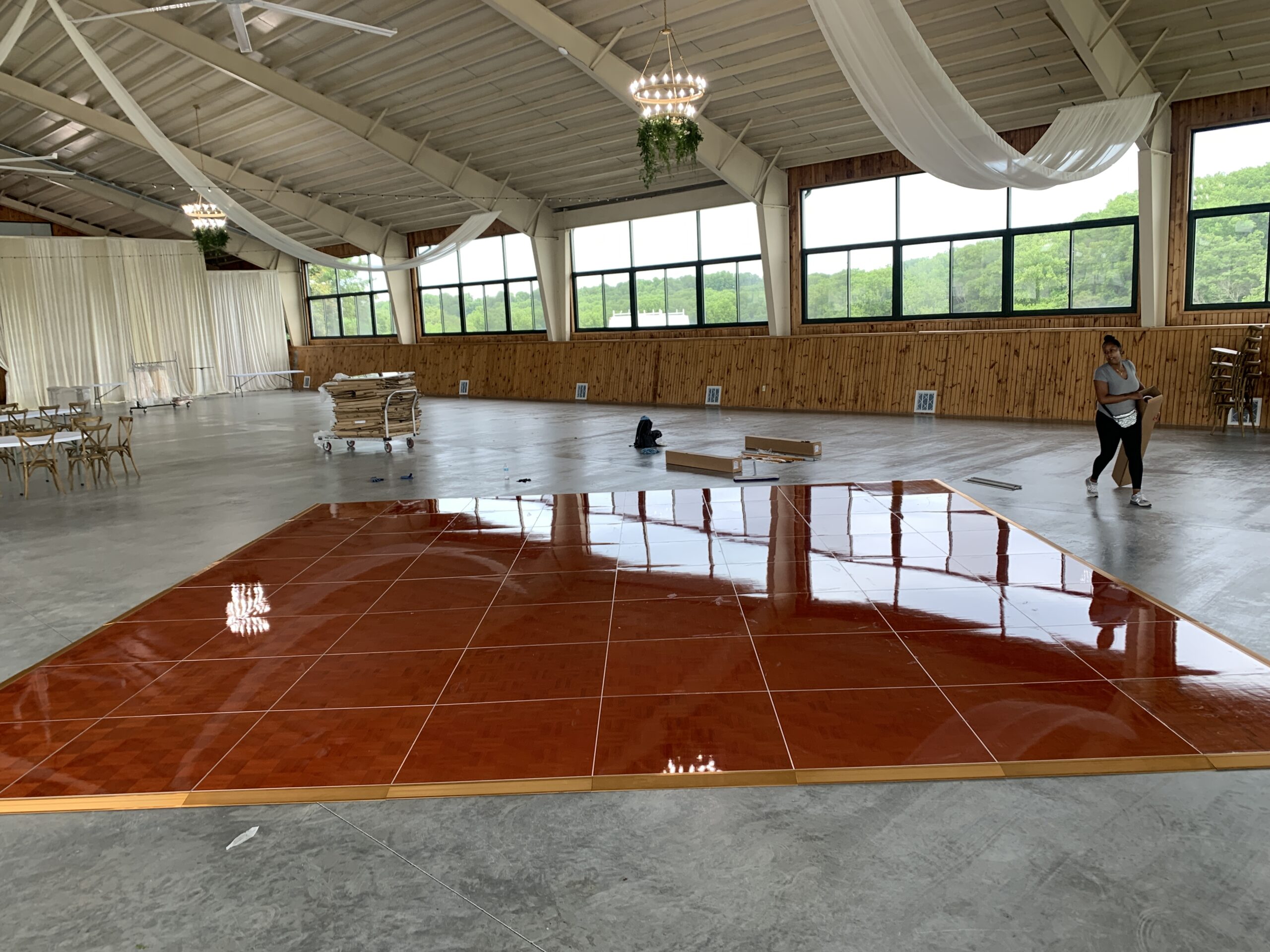 Rustic wood dance floor rental for outdoor events